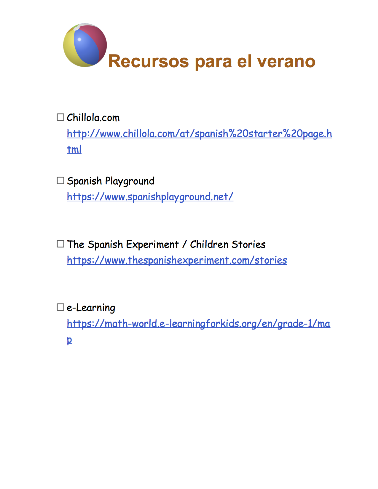 Summer Resources 